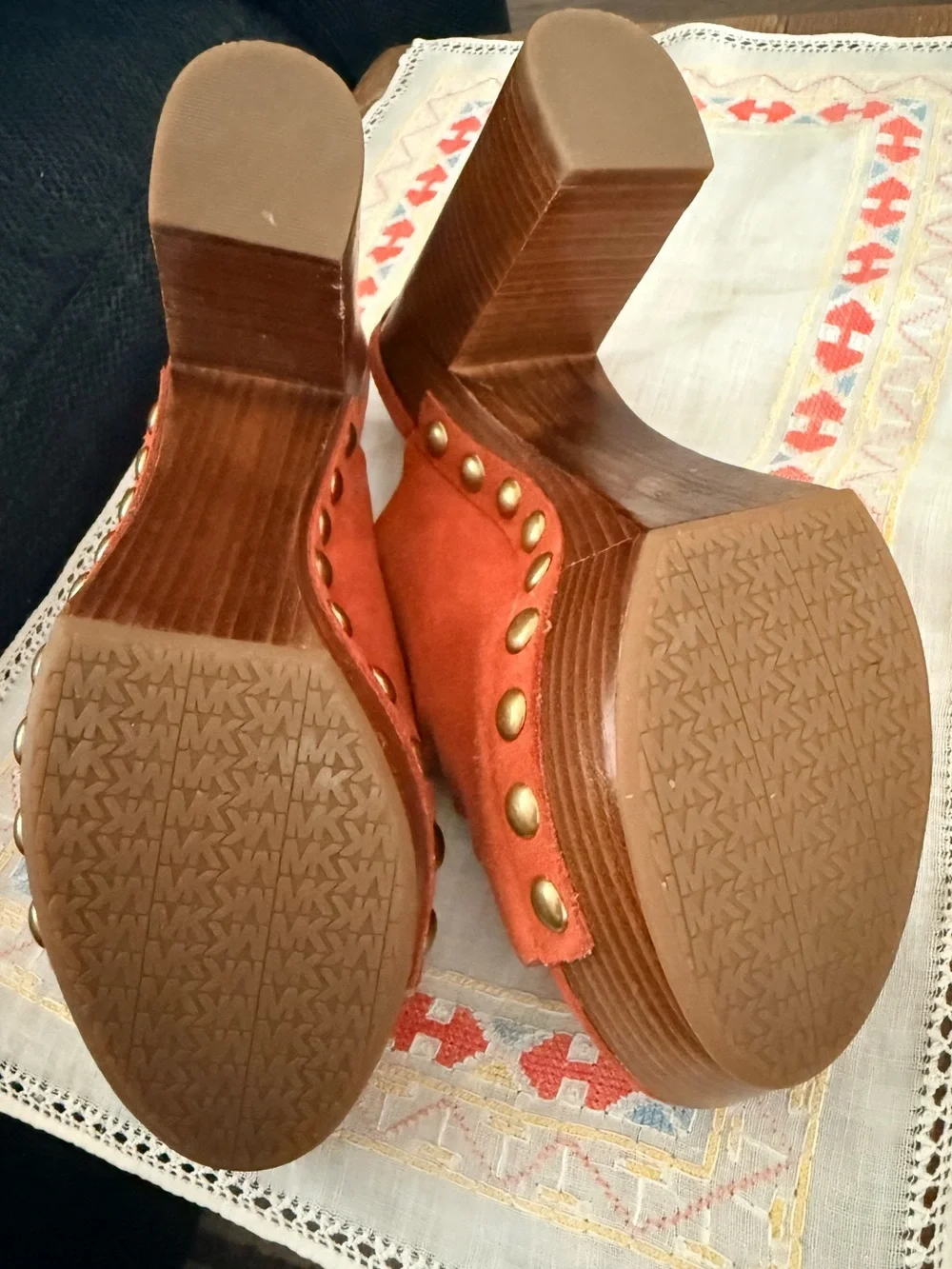 Michael Kors Size 6 Coral Suede Braided Platform Clog Mules/Wedge